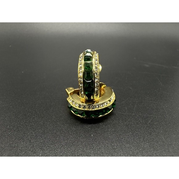 Vintage Christian Dior Green Rhinestone Clip-on Earrings Gold Plated  Women - Picture 1 of 8